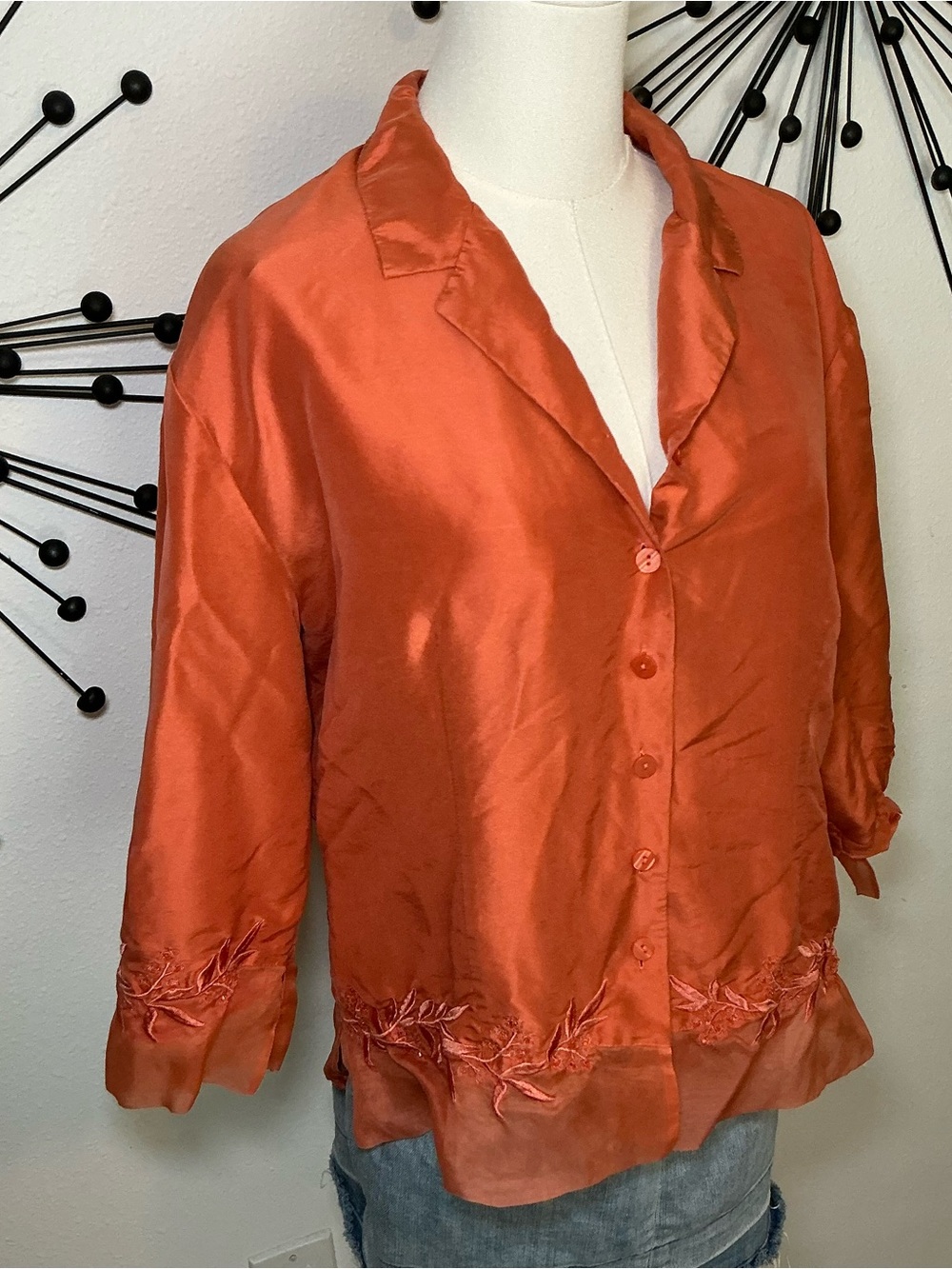 Anne Carson Rust Orange Satin Button-Front Jacket - Picture 2 of 5